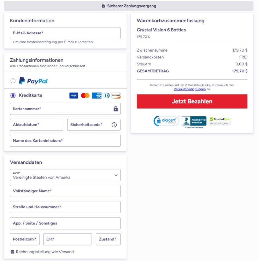 Crystal Vision payment checkout